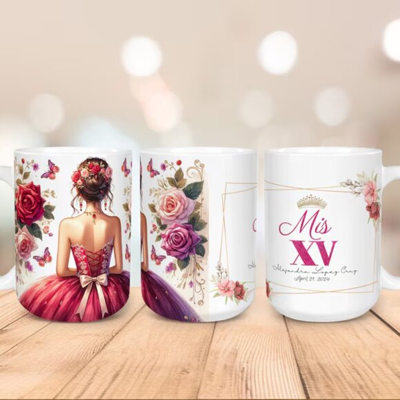 Custom Latte Mug Gift For Sweet Sixteen, Quincenera, 15 Anos - Picture 2 of 4